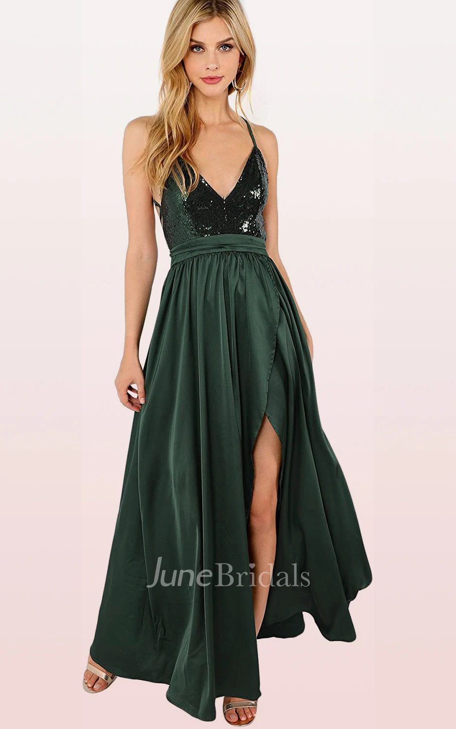 Modern Sheath Plunging Neckline Spaghetti Sleeveless Prom Dress with Split Front