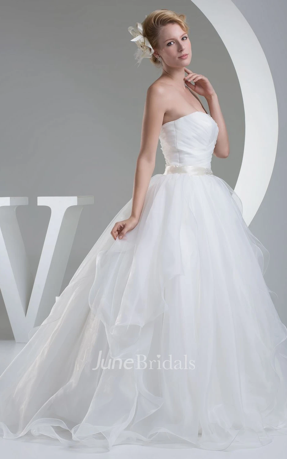 Strapless Criss-Cross Tulle A-Line Dress With Beaded Waist