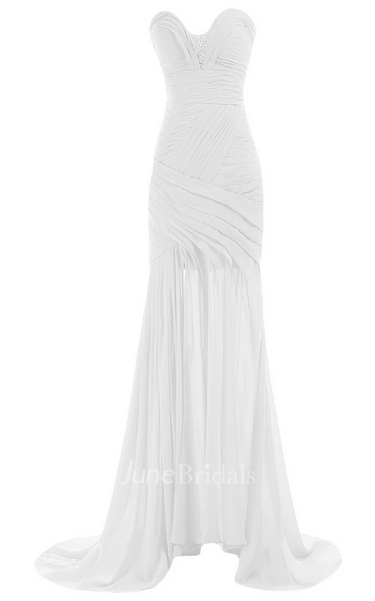 Sweetheart Sweep Train Gown With Ruching and Beading