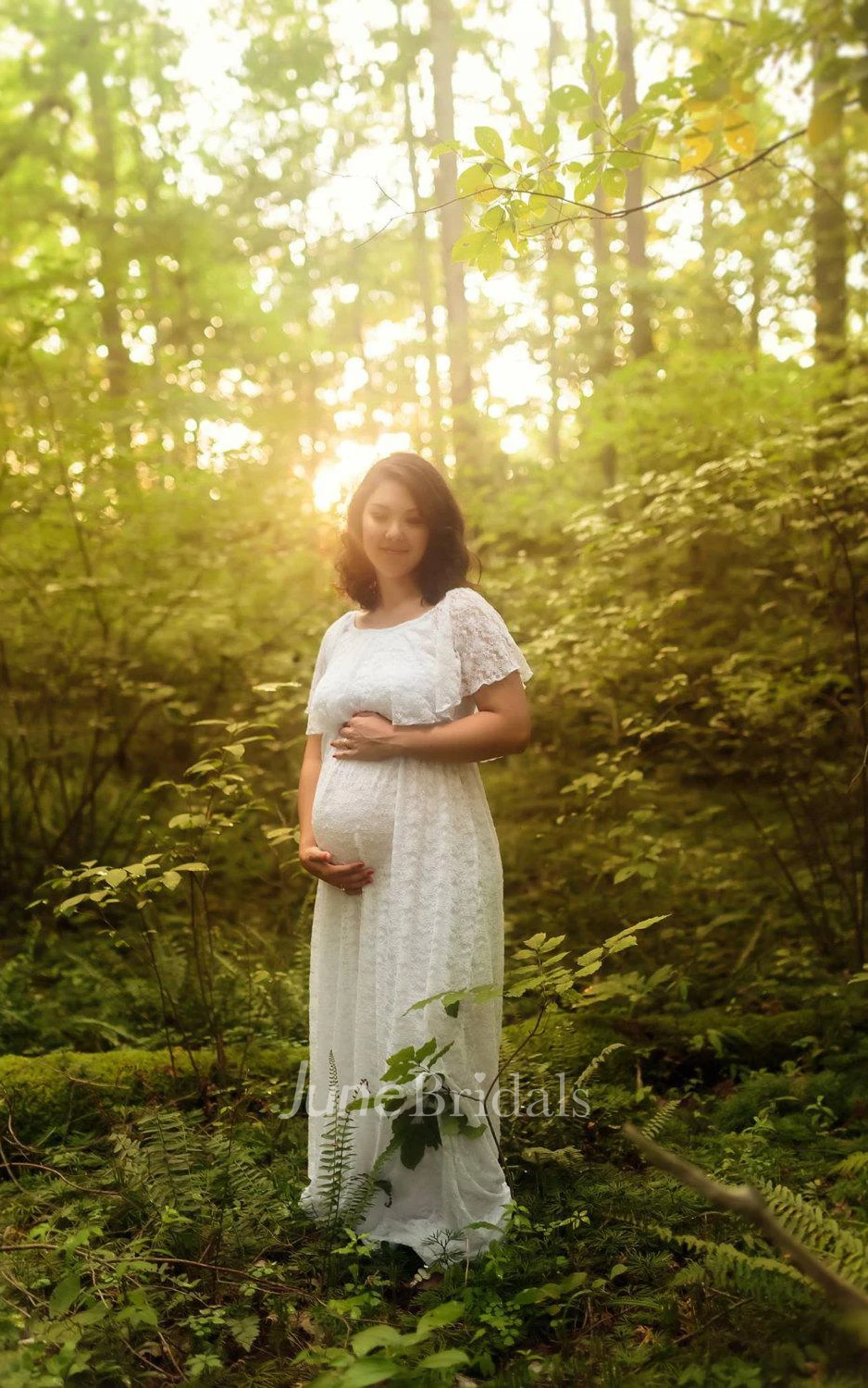 Vintage A Line White Lace Maternity Gown With Flutter Top