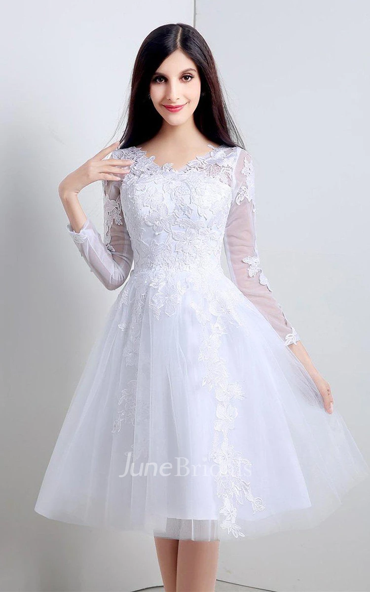 Knee Length Half Sleeve Floral White Party Dress