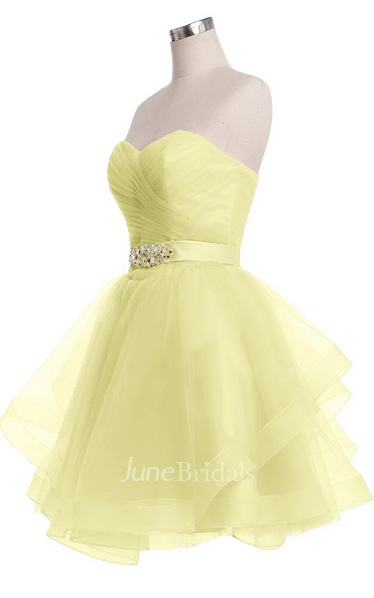 Sweetheart A-line Mini Dress With Pearled Waist