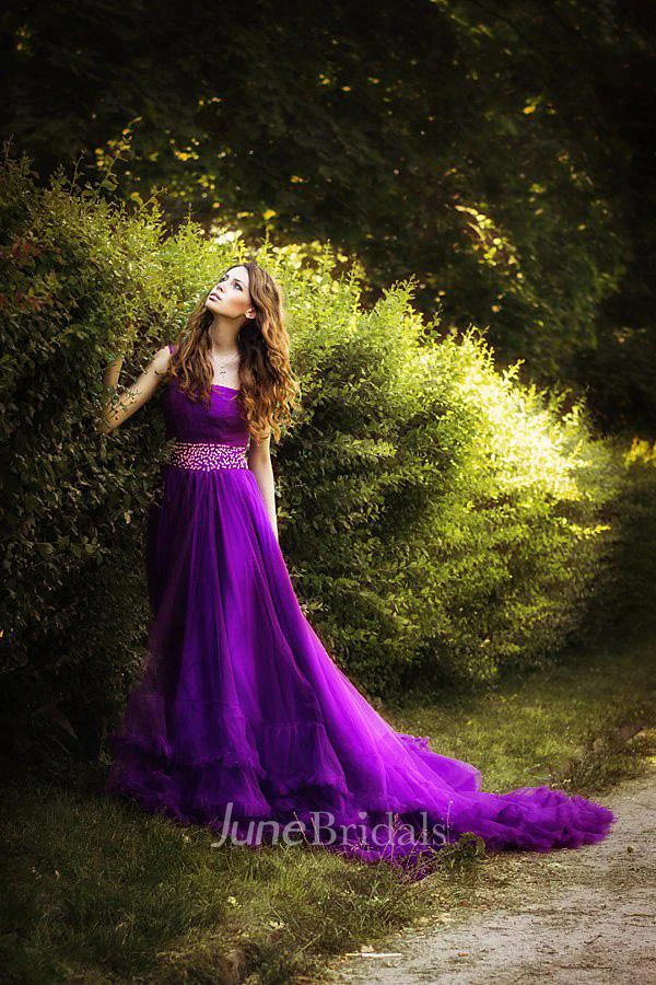 Glamorous One Shoulder Purple Tulle Prom Dress New Fashion Cloud Wedding Gown