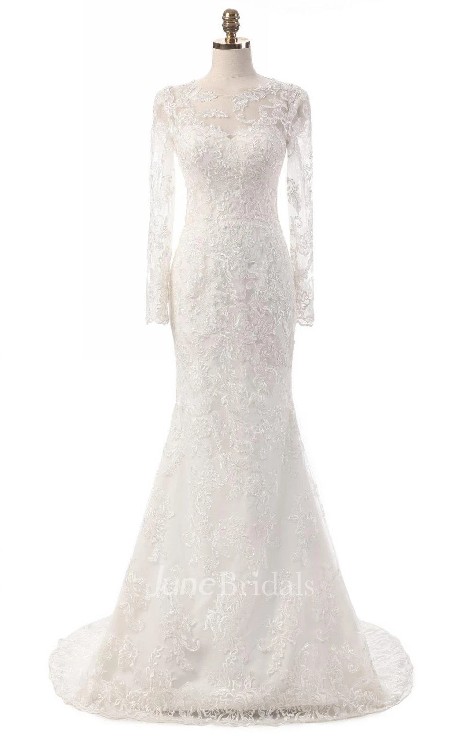 Mermaid Long Sleeve Lace Dress With Embroideries Illusion
