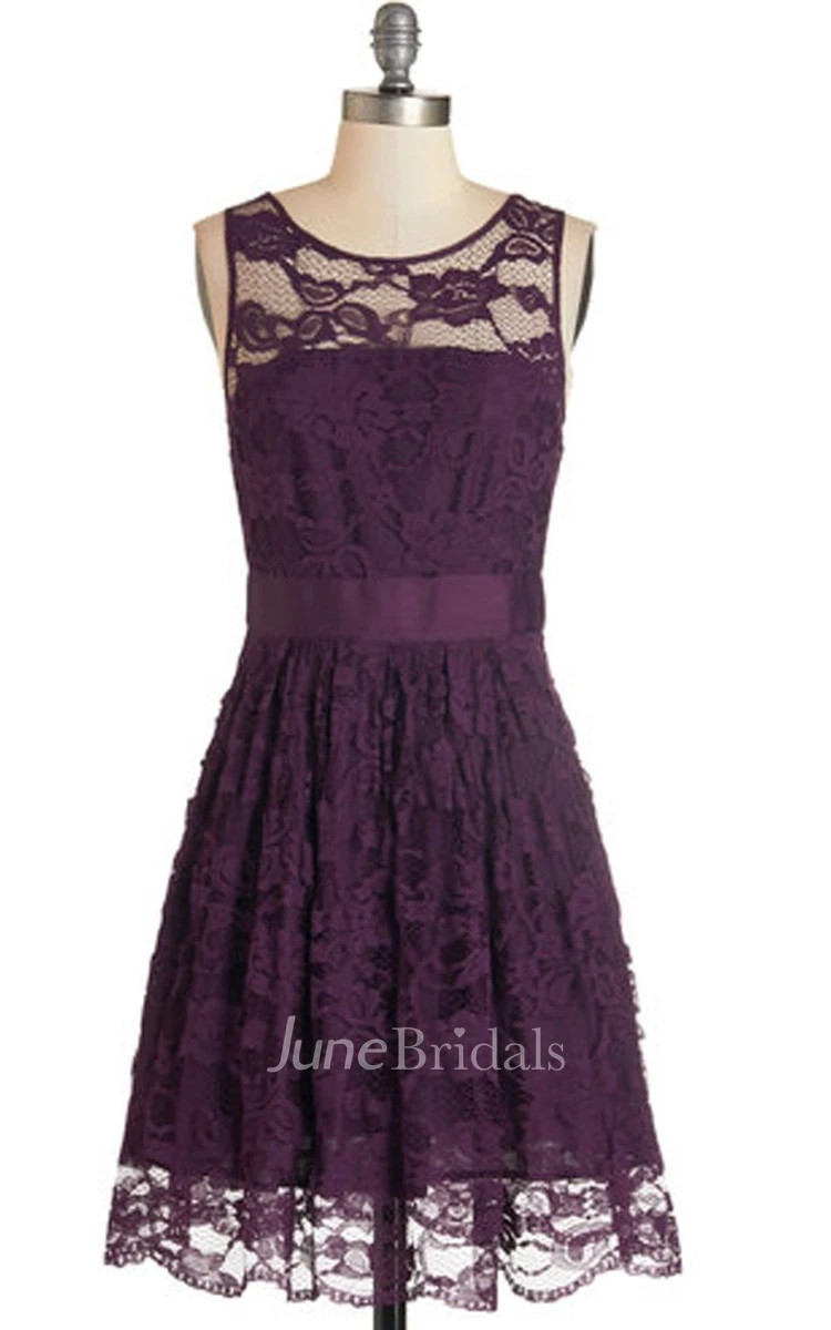 Scoop Neckline Lace Bridal Dress With Belt