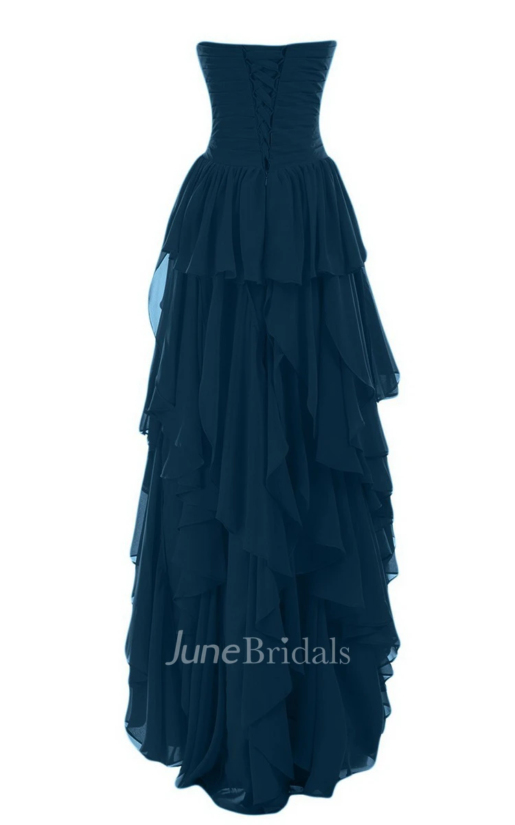 Sweetheart High-low Tiered Chiffon Dress With Beadings