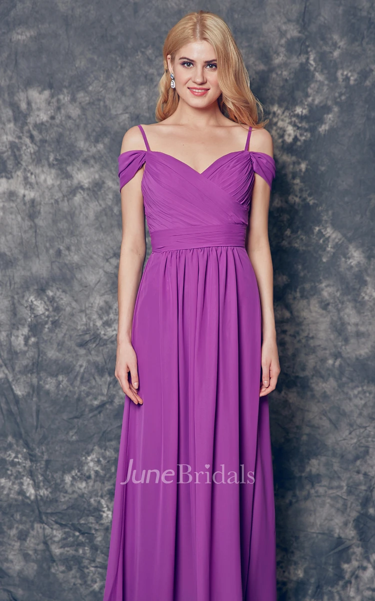 Ruched A-line Chiffon Dress With Spaghetti Straps