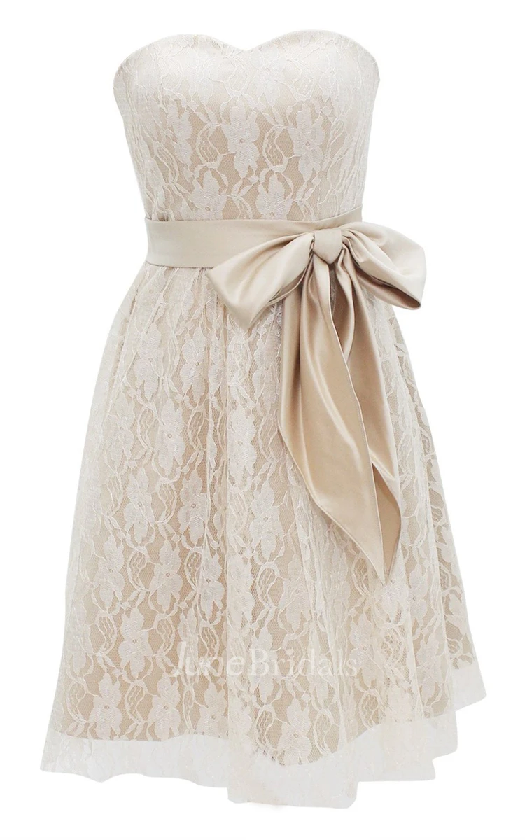 Strapless Lace Bridal Dress With Bow