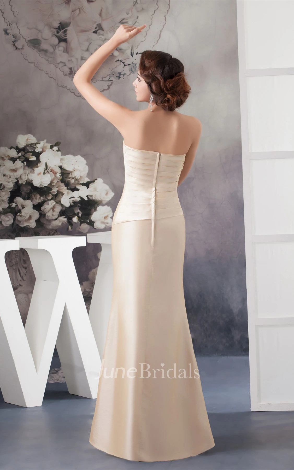 Strapless Ruched Sheath Dress with Flower and Bolero