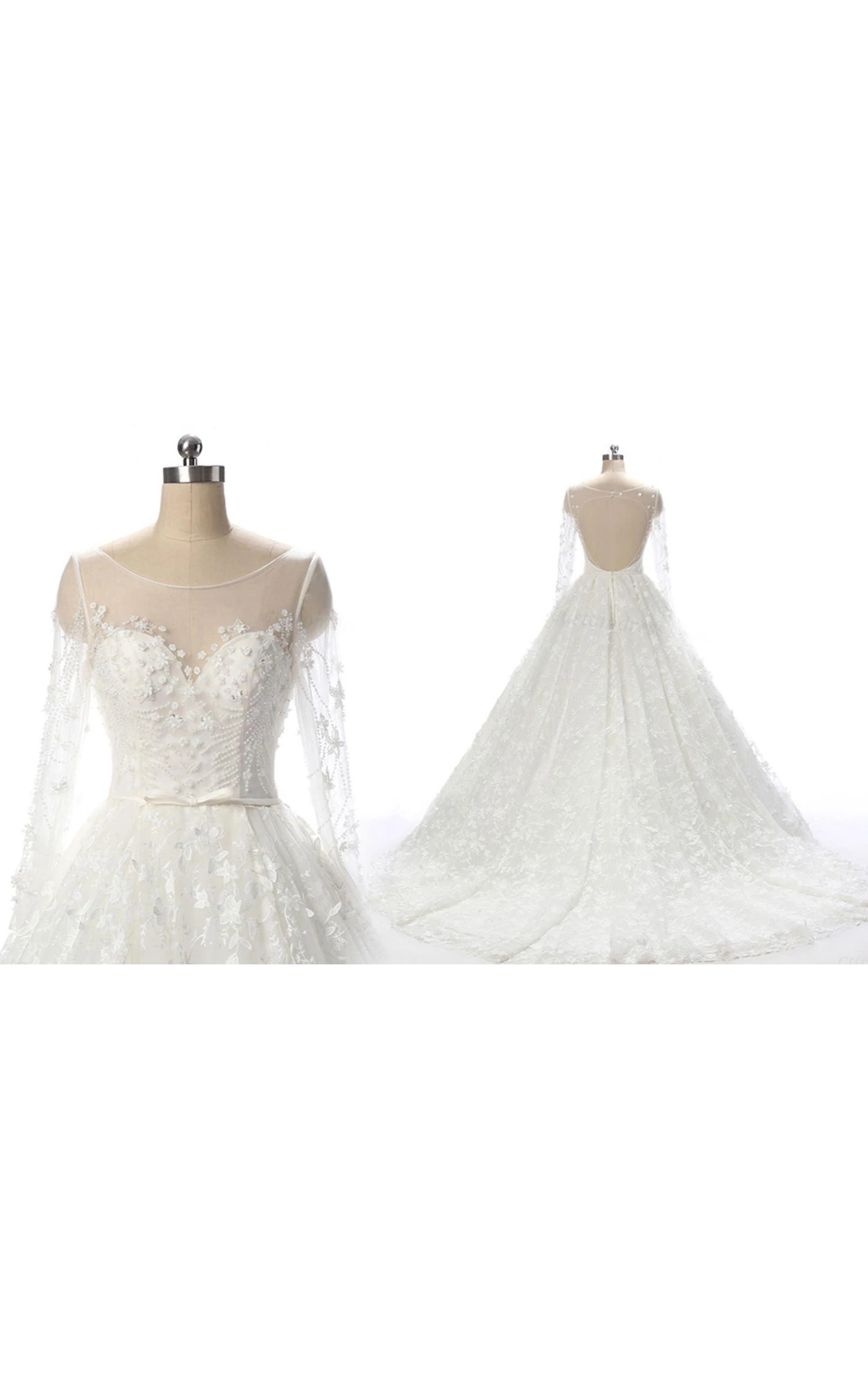 Long Sleeve Backless Lace Weddig Dress With Illusion