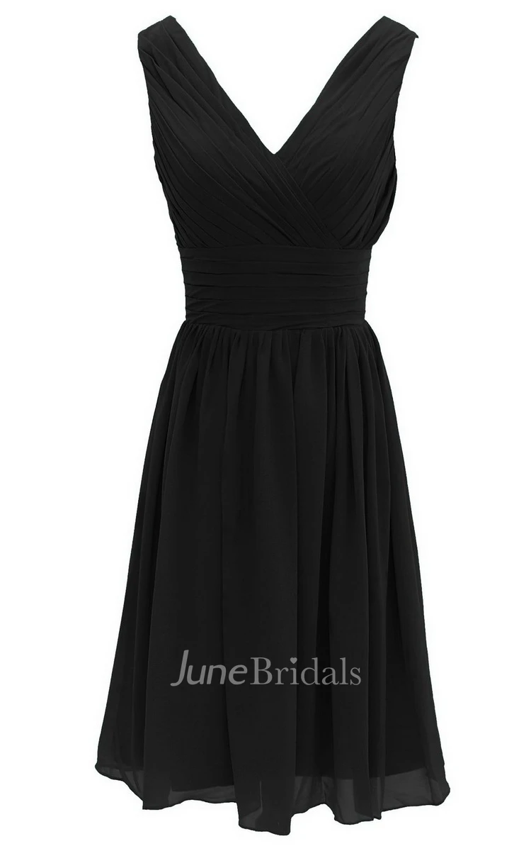 Chic V-neck Pleated A-line Gown With Ruched Band
