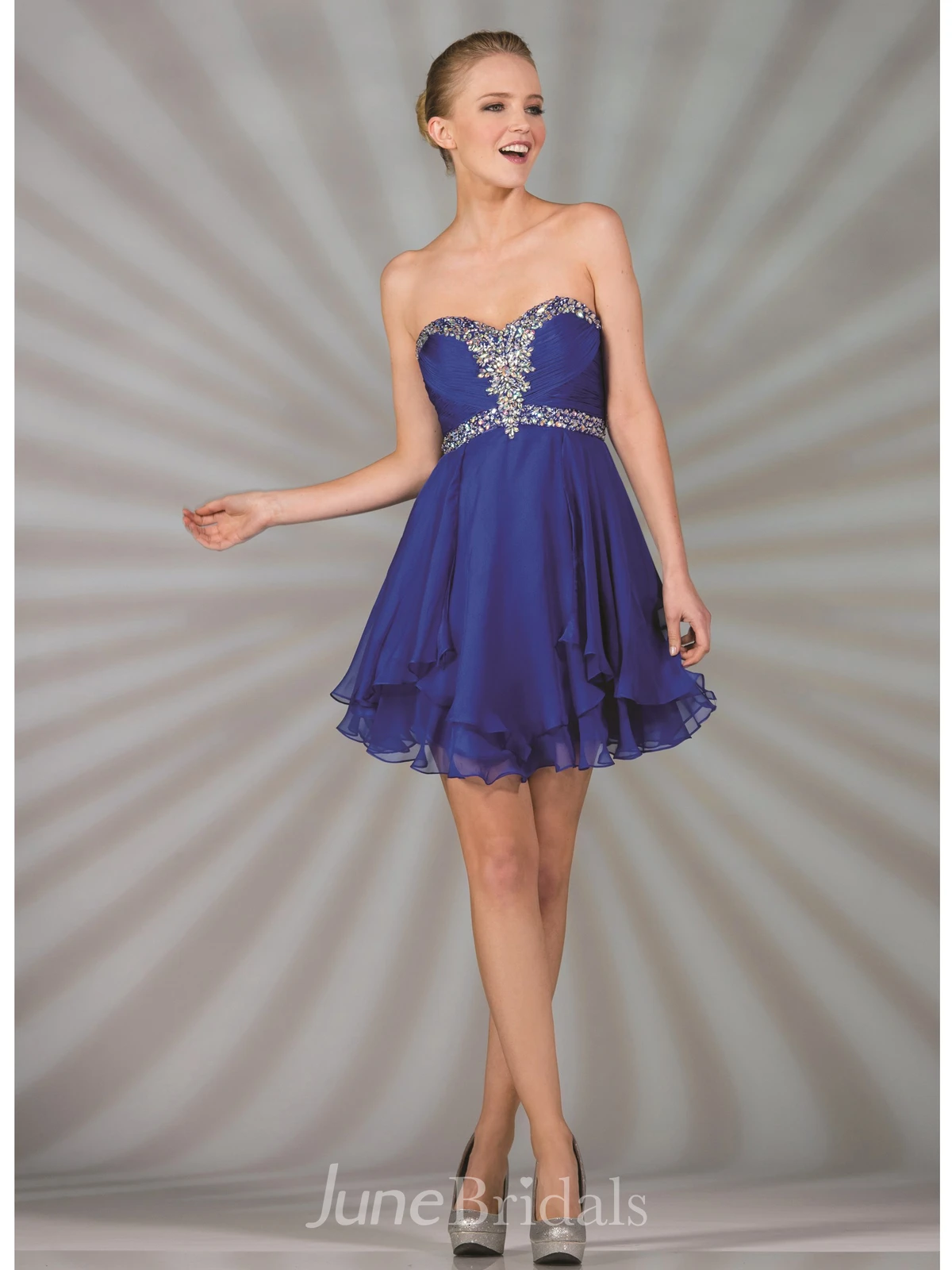 A-Line Short Sweetheart Sleeveless Chiffon Dress With Beading And Draping