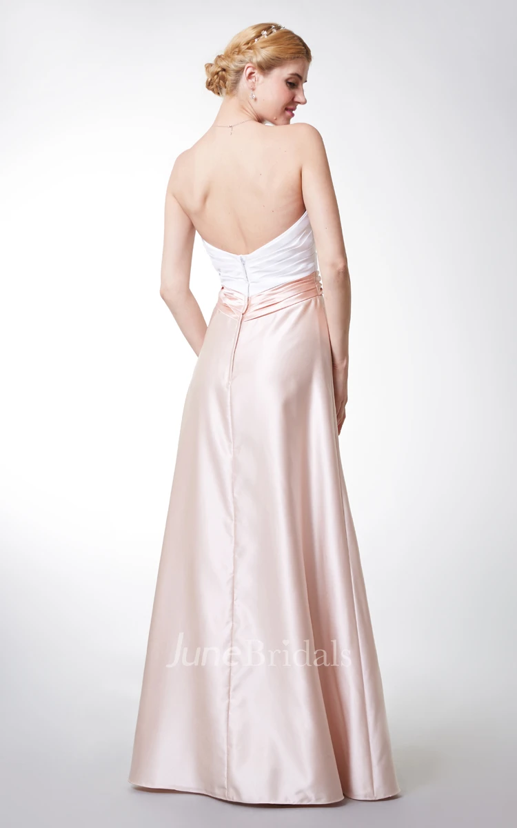 Backless Sleeveless A-line Satin Gown With Ruching
