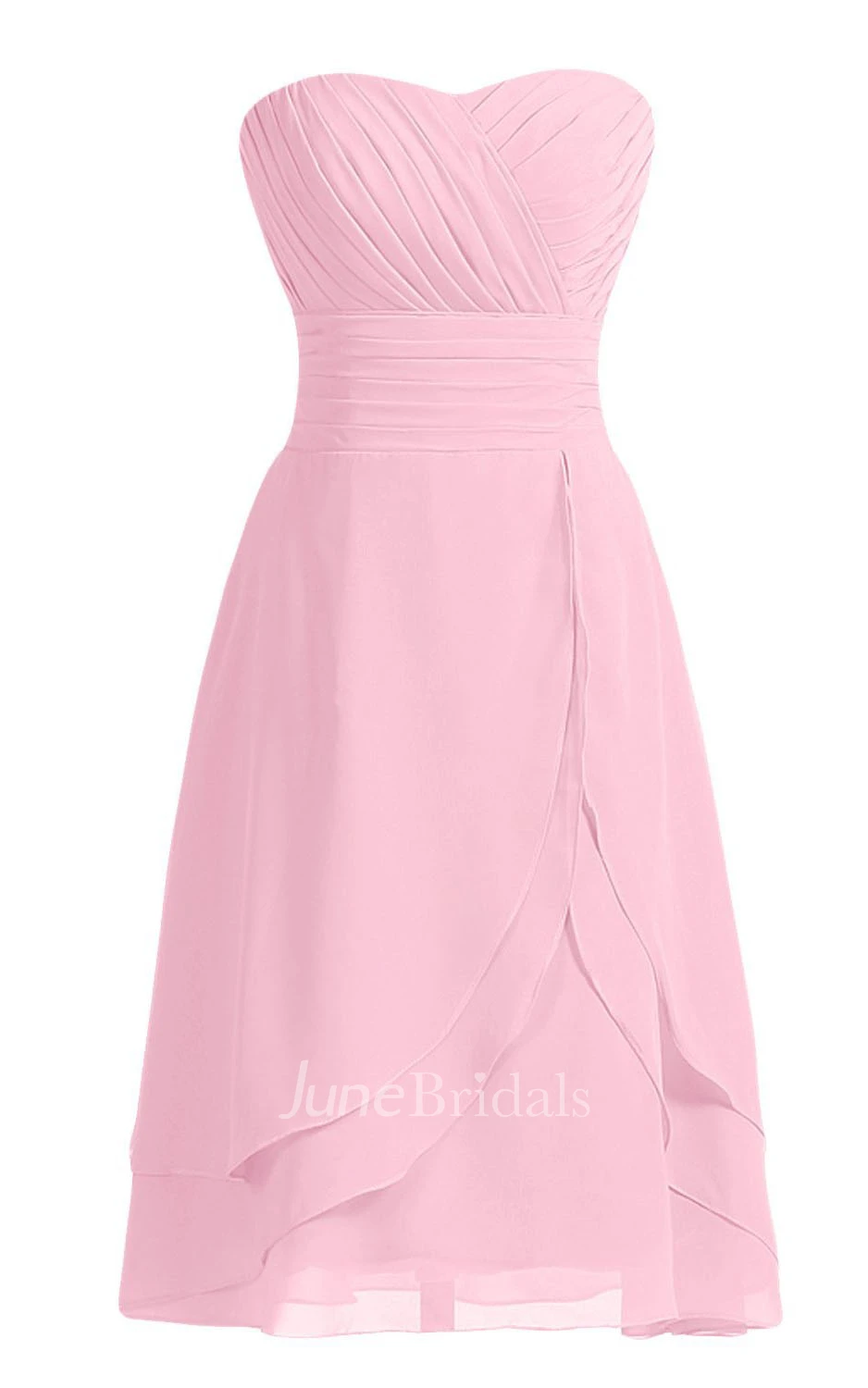 Sweetheart Asymmetrical Bodice Knee-length Layered Chiffon Dress