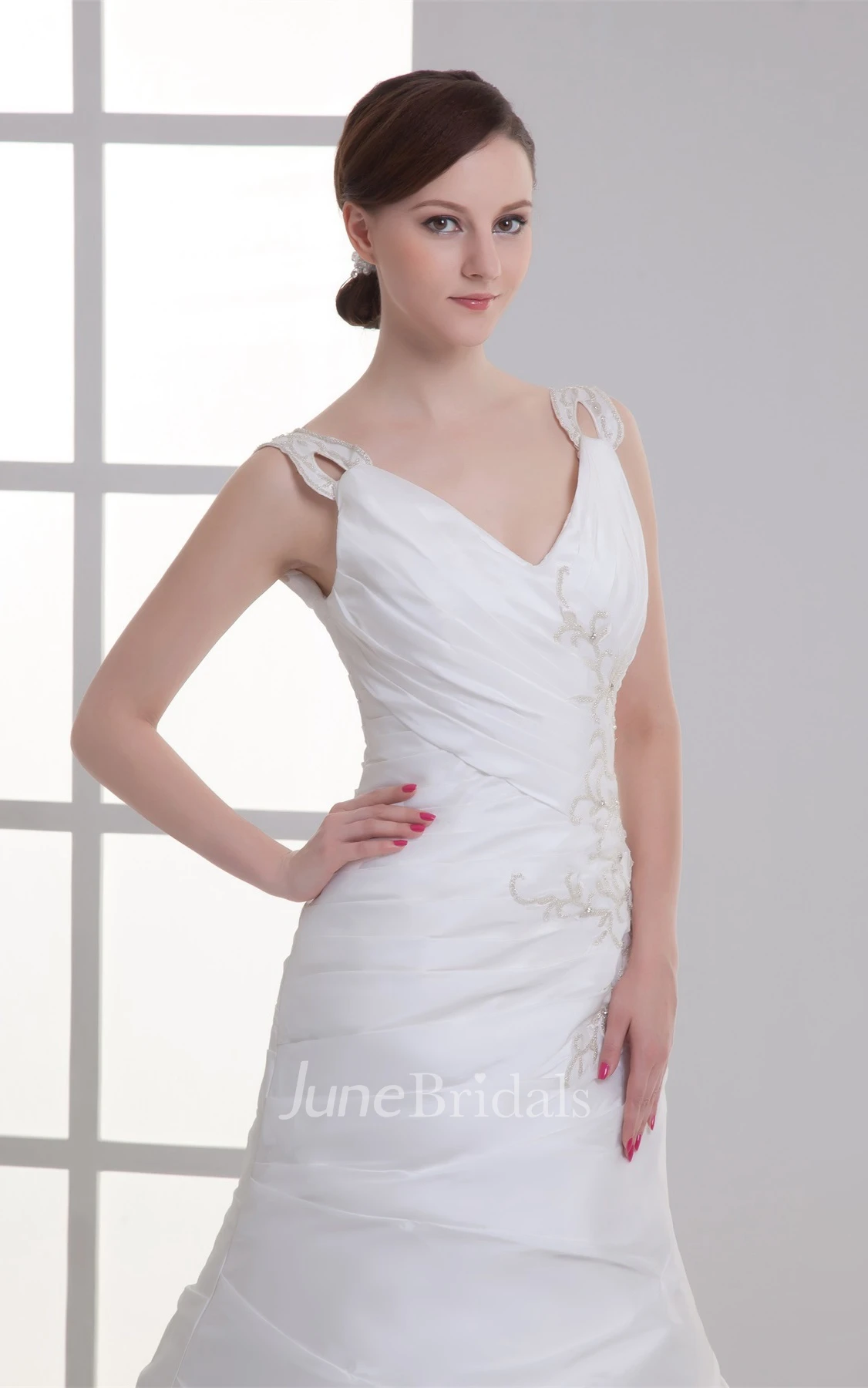 strapped a-line column gown with ruffle and strass