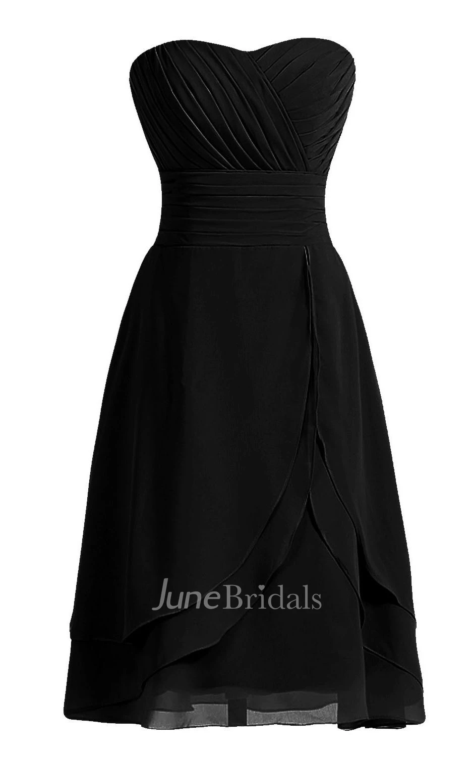 Sweetheart Asymmetrical Bodice Knee-length Layered Chiffon Dress