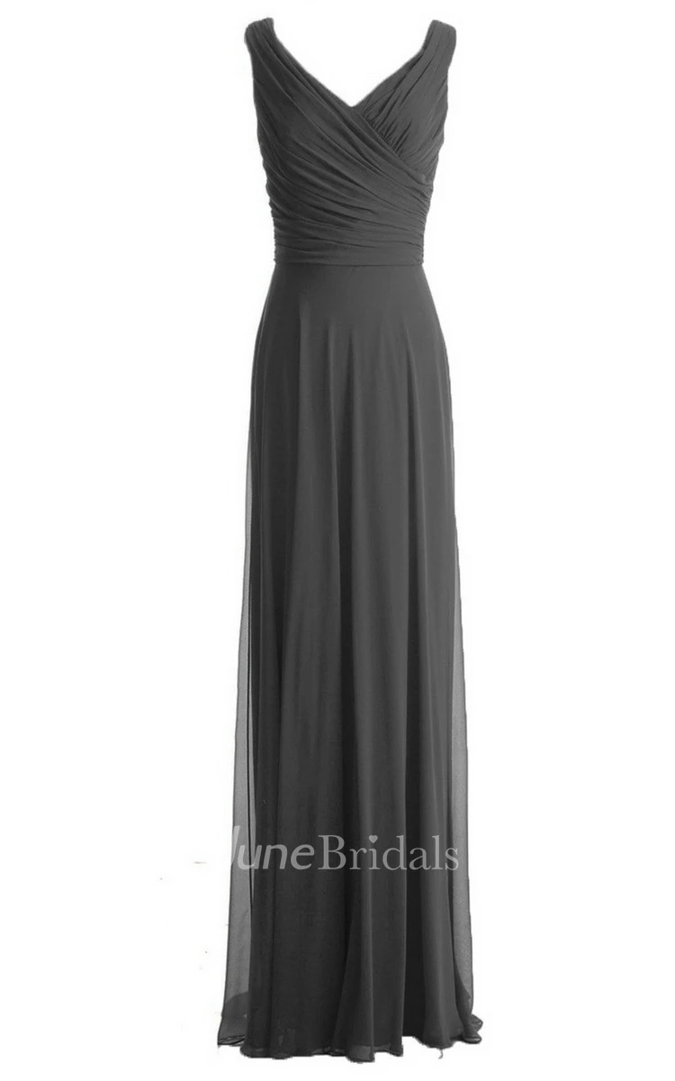 V-neckline Floor-length Dress With Zipper Back
