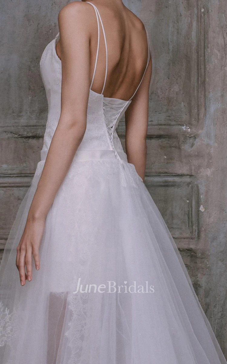 A-Line Tulle Spaghetti Pleated Dress With Corset Back