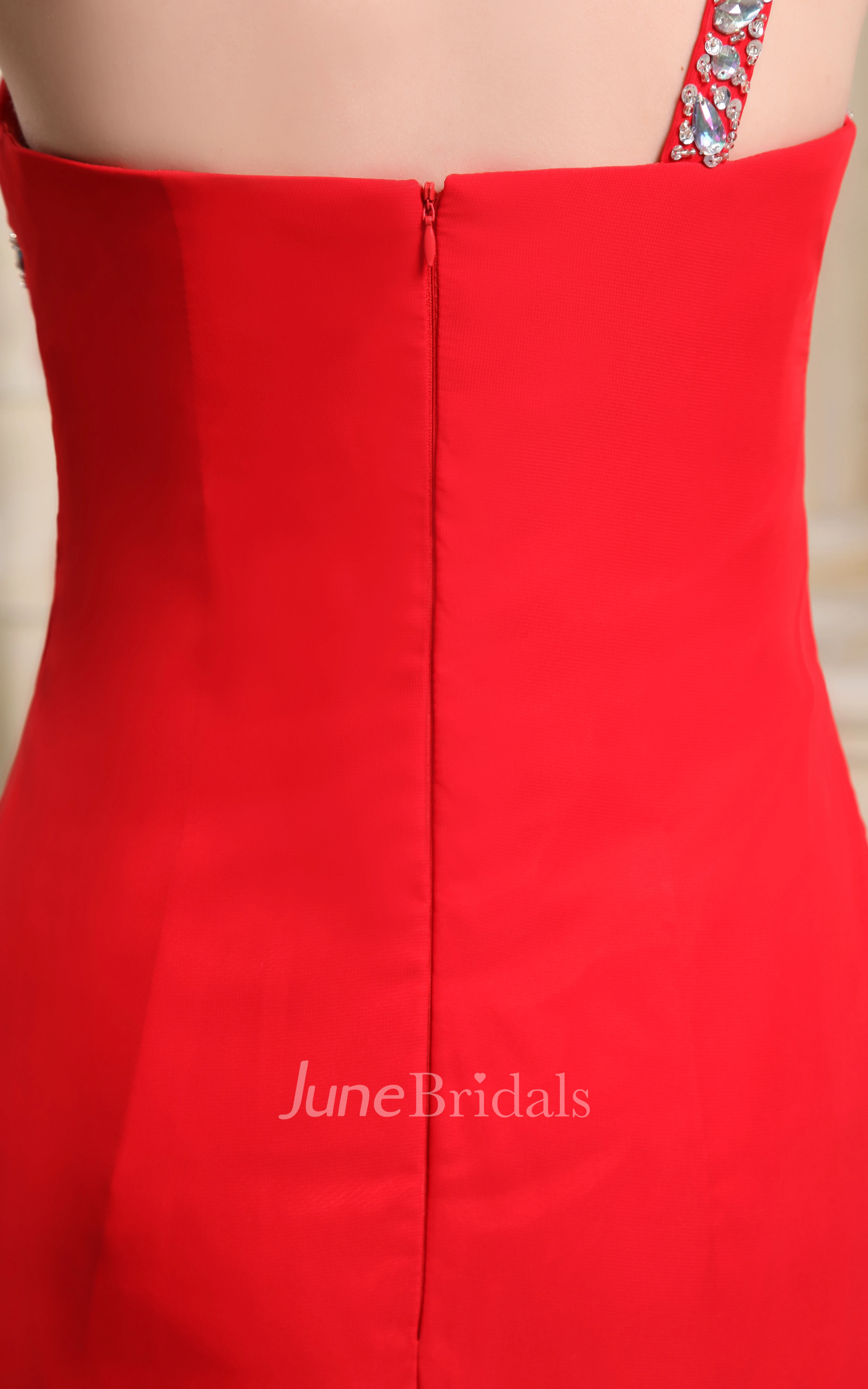 One-Shoulder Front-Split Chiffon Dress With Beading