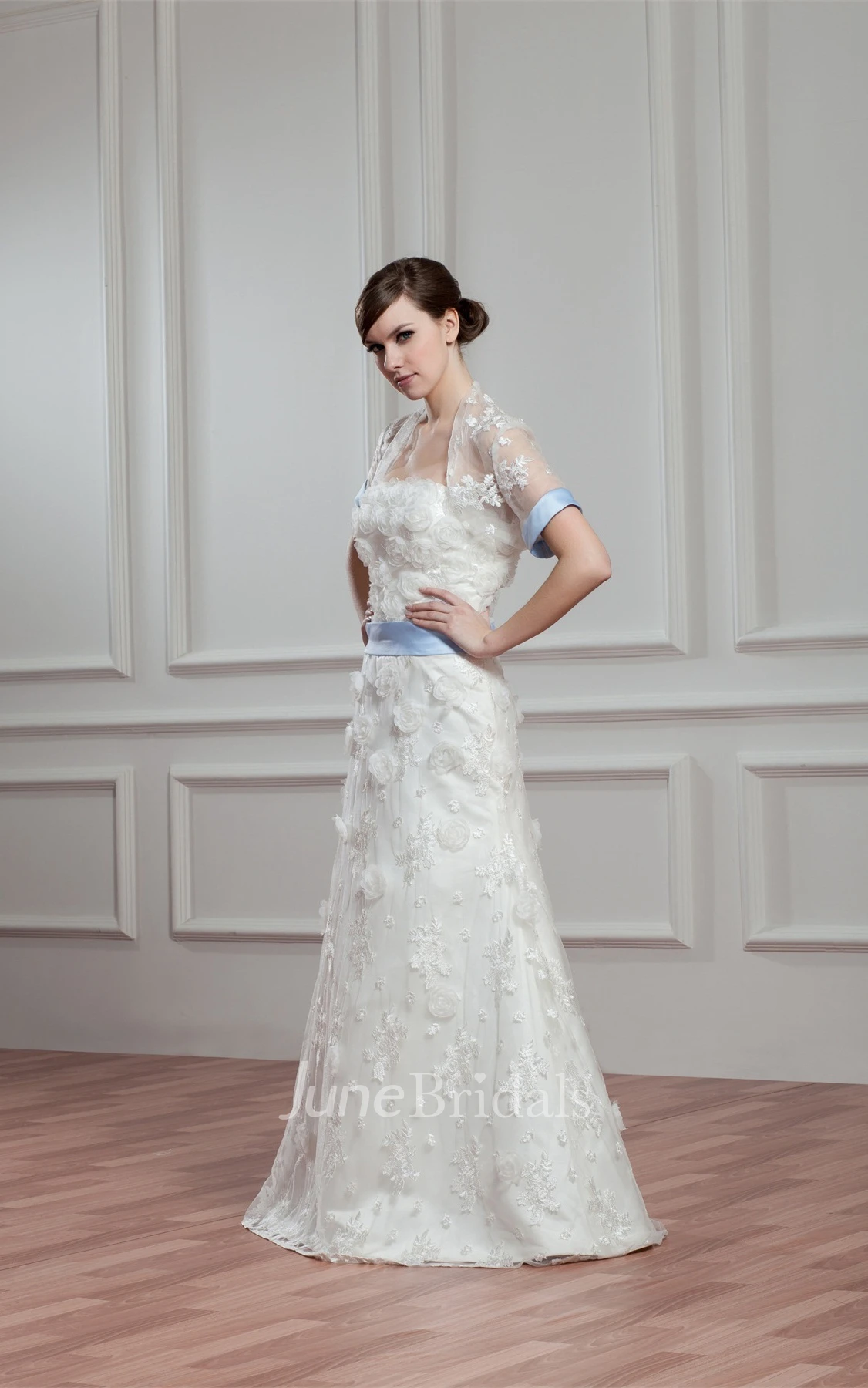 Floral Strapless A-Line Floor-Length Dress with Appliques