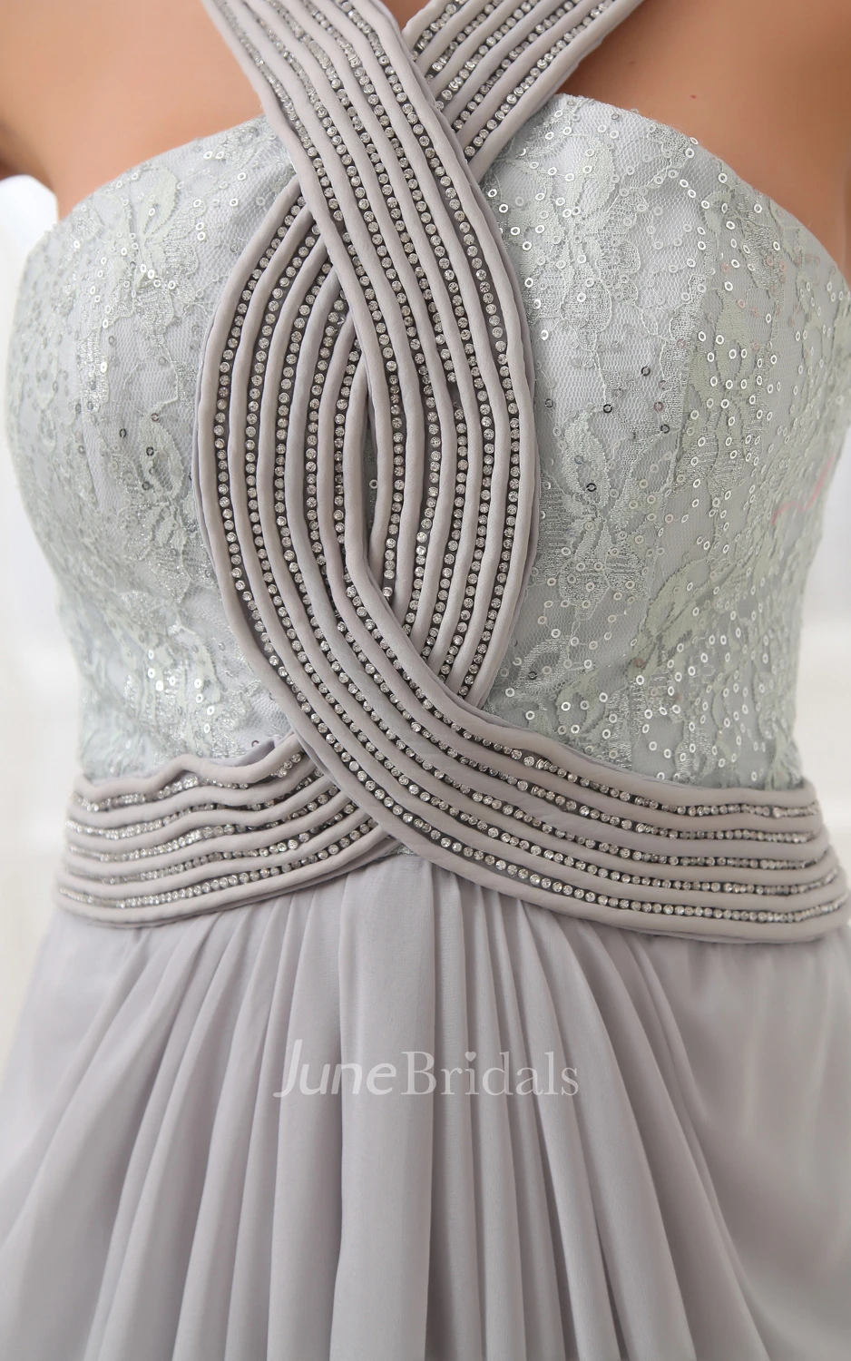 Graceful Vintage Halter A-Line Gown With Bodice Crystal Detailing Details