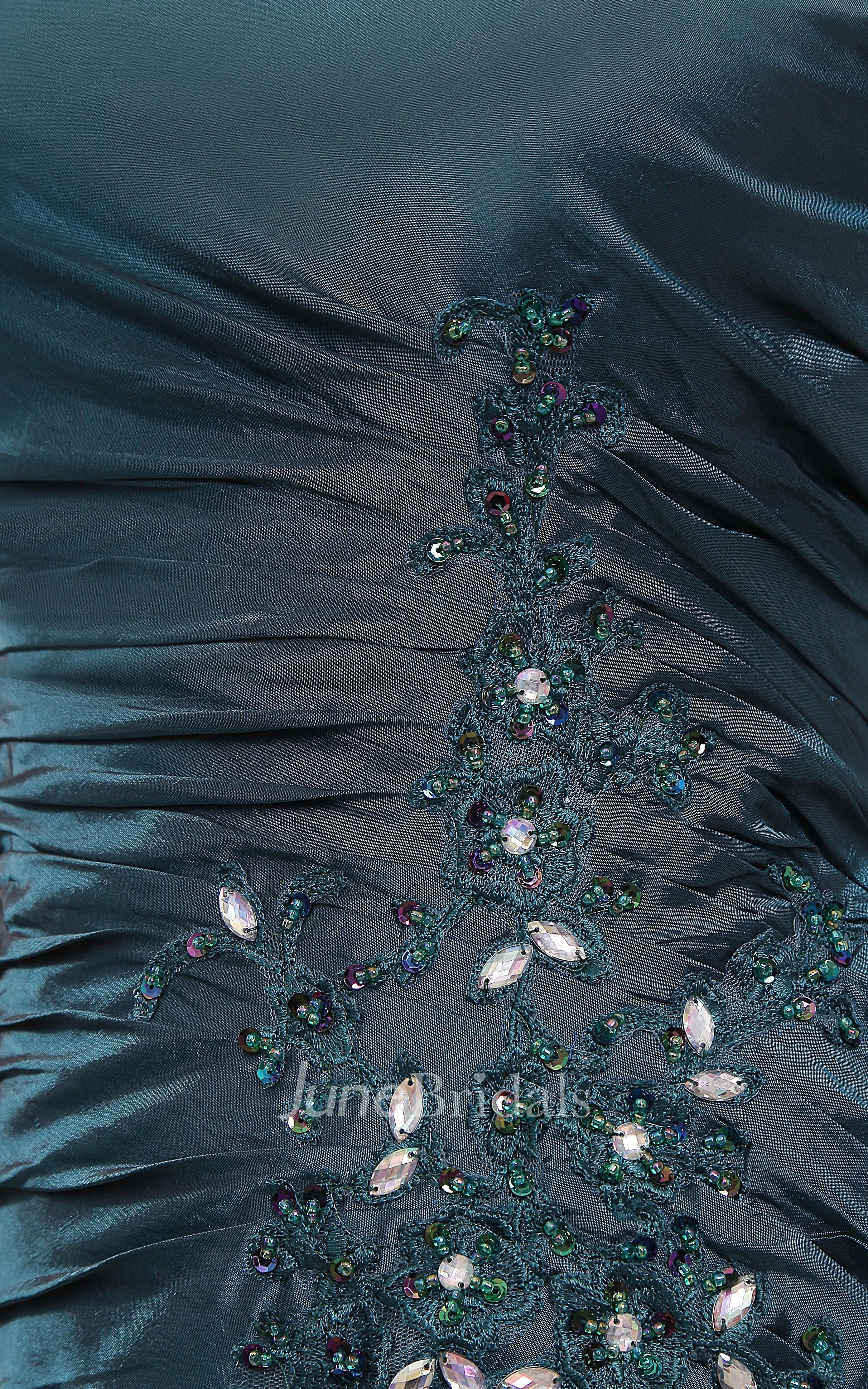 Spaghetti-Strap Floor-Length Dress With Beading and Side Ruching