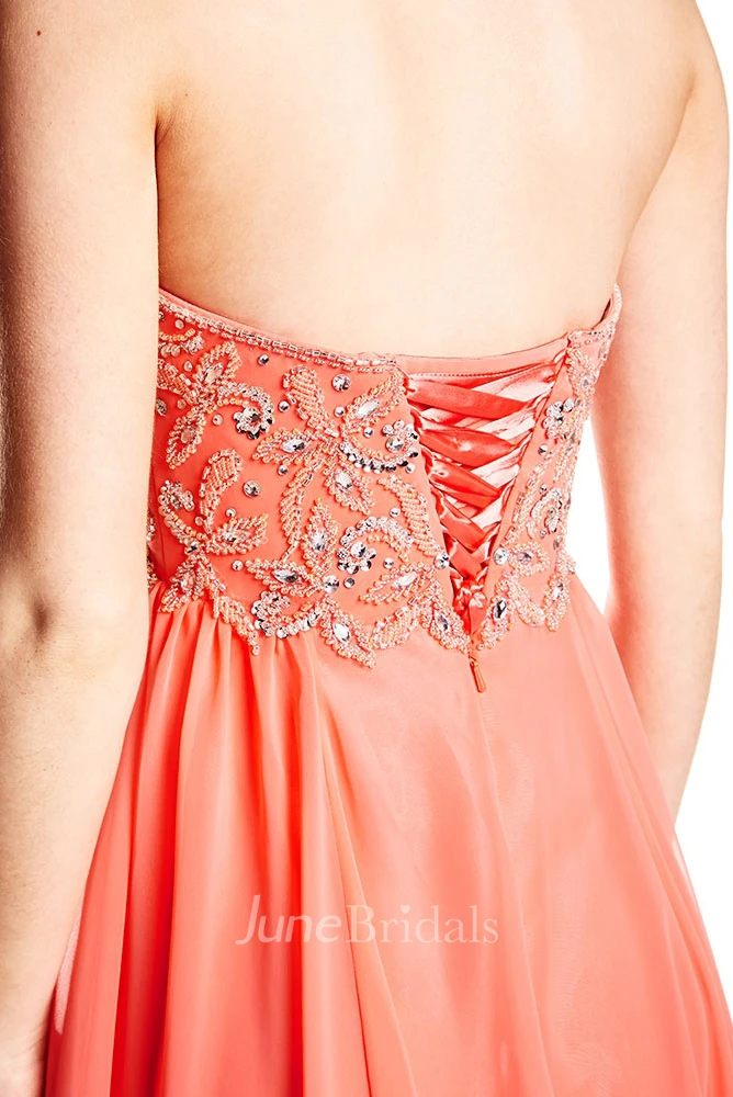 Strapless Beaded Chiffon Prom Dress With Brush Train