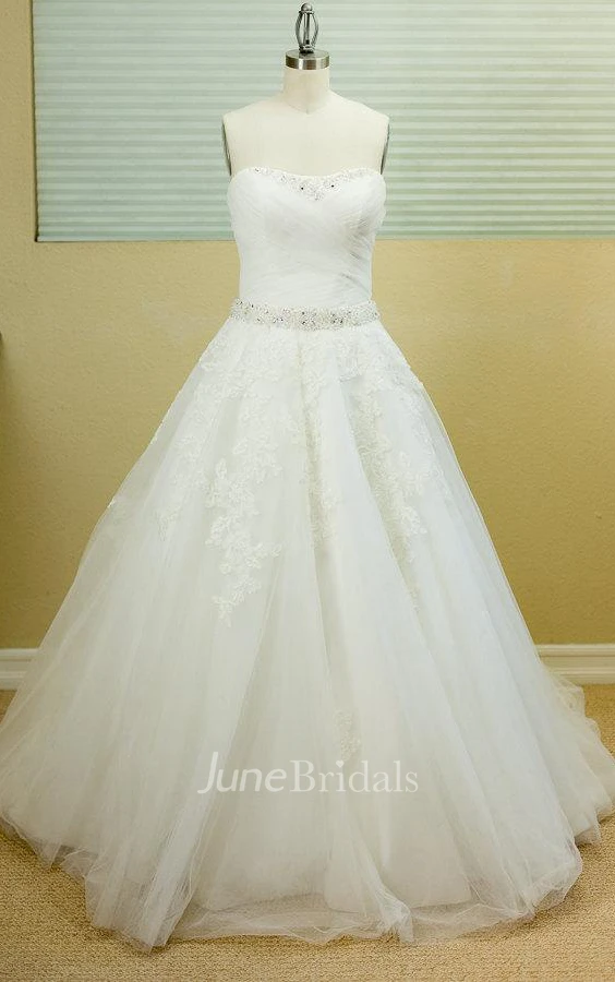 A-Line Ball Gown Strapped Sweetheart Tulle Satin Dress