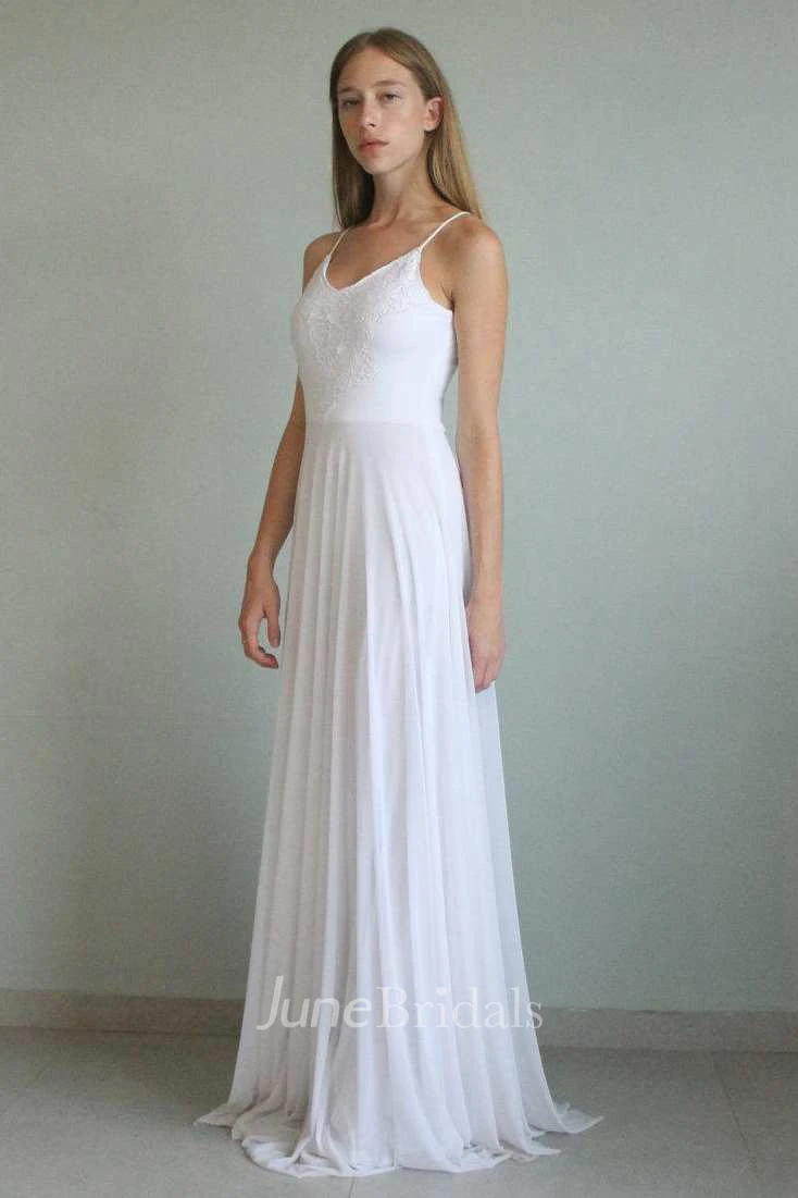 Floor-Length Spaghetti Straps Tulle Lace Wedding Dress