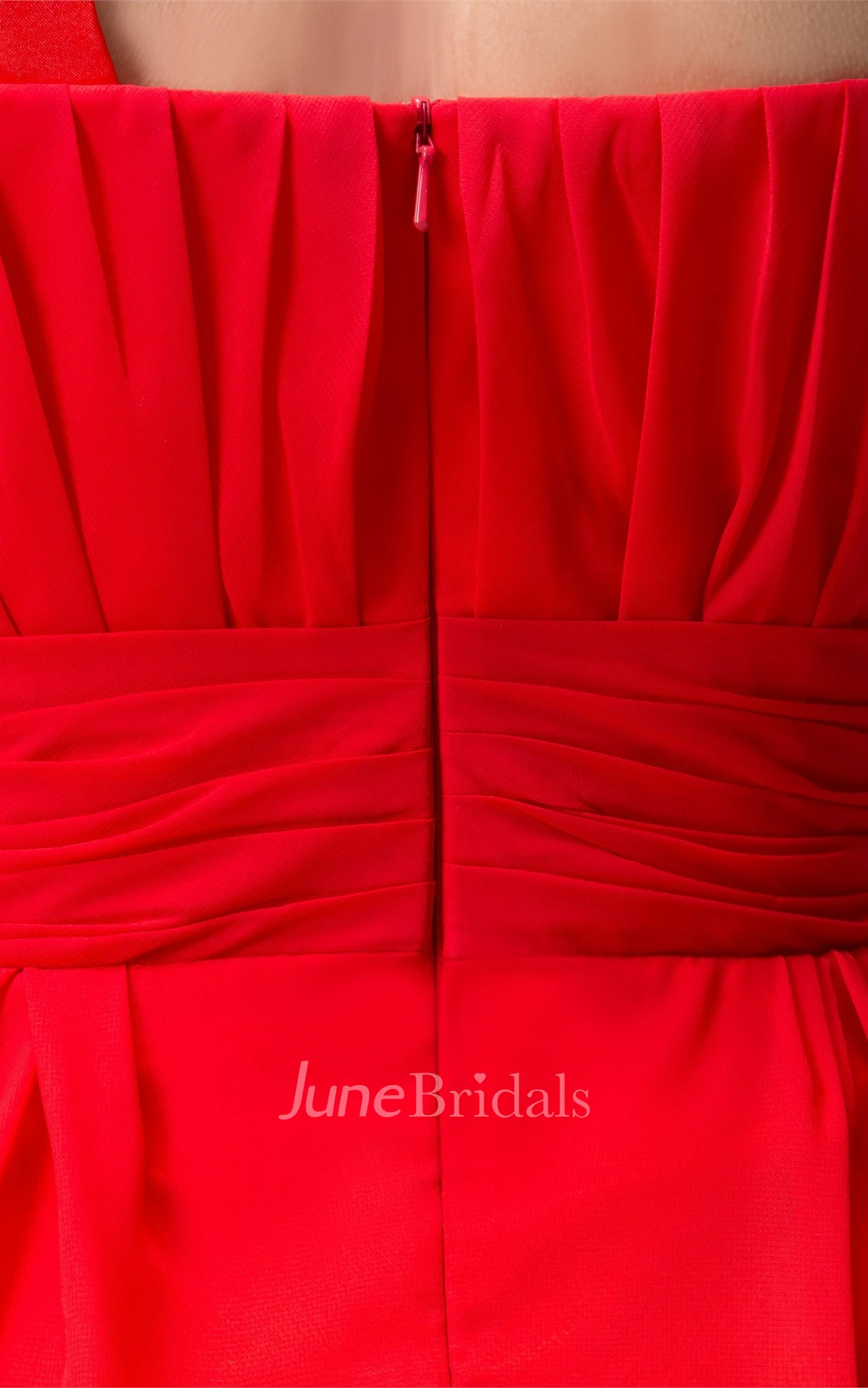 One-Shoulder Chiffon Maxi Dress with Ruching and Floral Epaulet