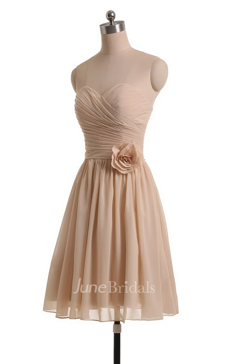 Sweetheart A-line Short Chiffon Dress With Flower