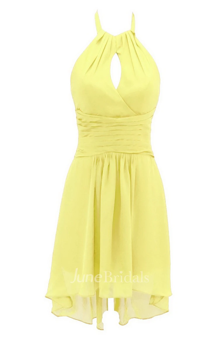 Asymmetrical Halter Notched Chiffon Short Dress