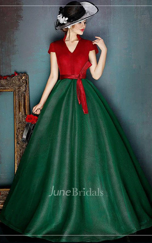 Ball Gown A-line Short-sleeved V-neck Sleeveless Dress