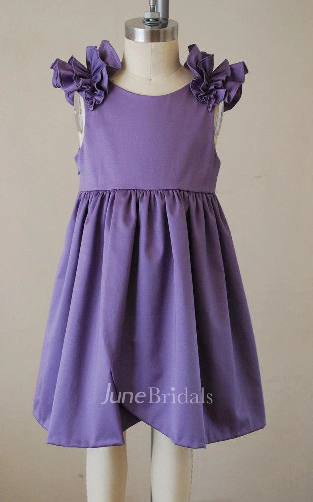 Purple Ruffle Cap Sleeve Scooped Back Dress