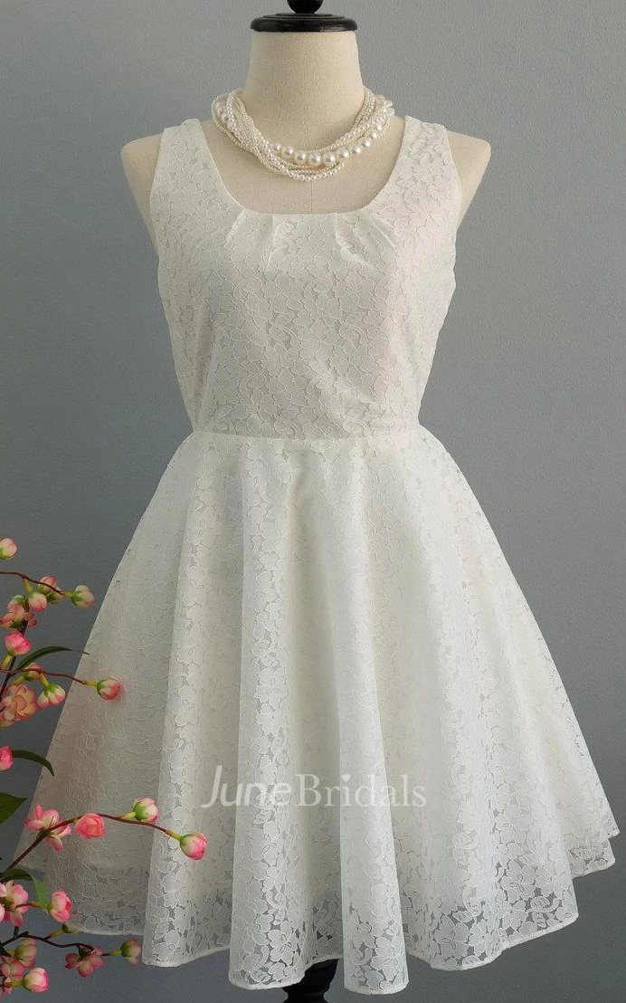Square Neck Sleeveless Short Lace Dress With Back Bow