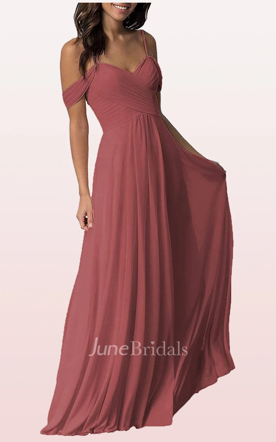 Simple A Line Off-the-shoulder Chiffon Sleeveless Bridesmaid Dress