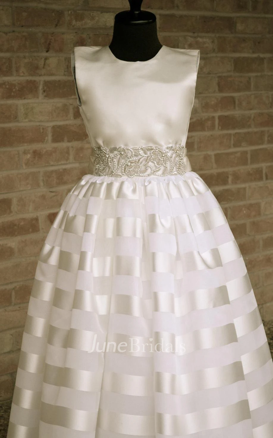  Beaded Belt Organza Dress With Satin Bodice