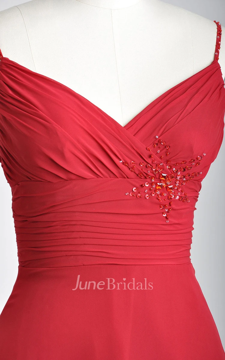 Spaghetti Flowing Tea-length Chiffon Dress with Sequins