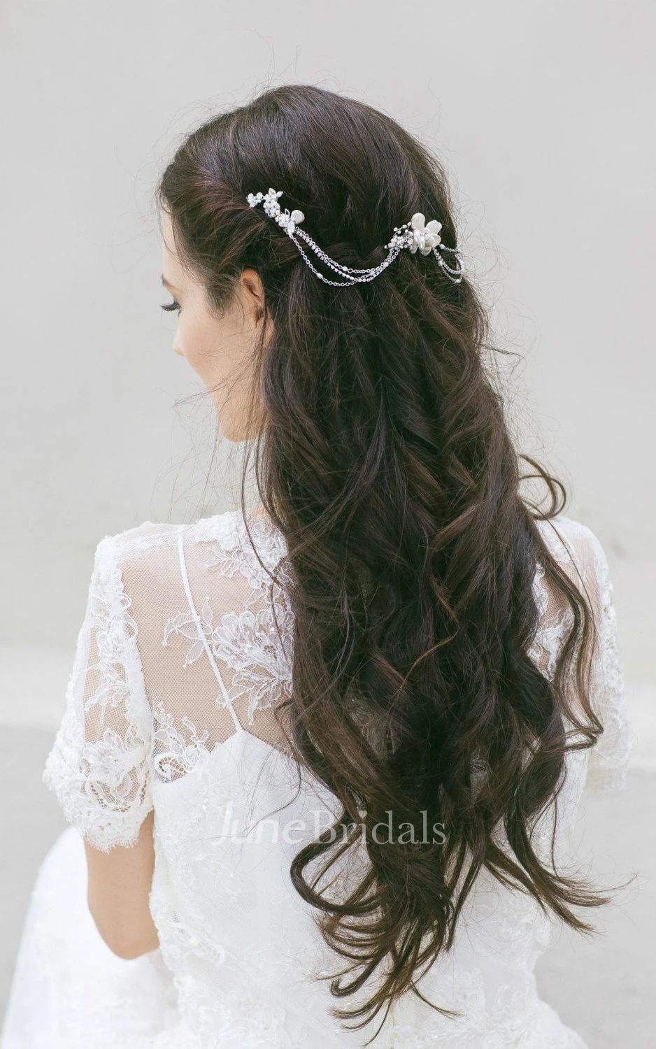 Boho High Neck Cap Sleeve A-Line Lace Wedding Dress With Brush Train