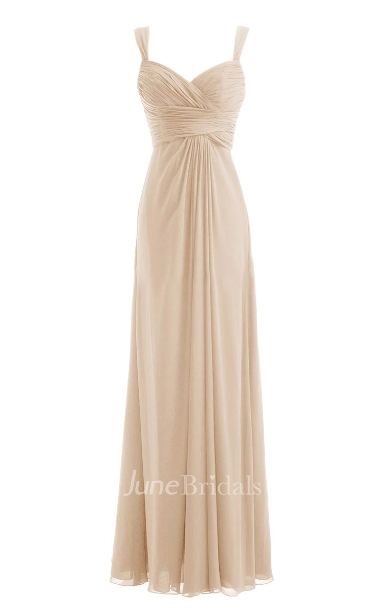 Straps Ruched A-line Gown With Deep-v Back