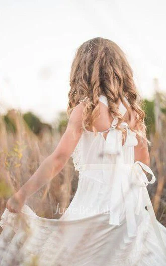 Boho Flower Girl Beach Sleeveless V-neck Lace Dress