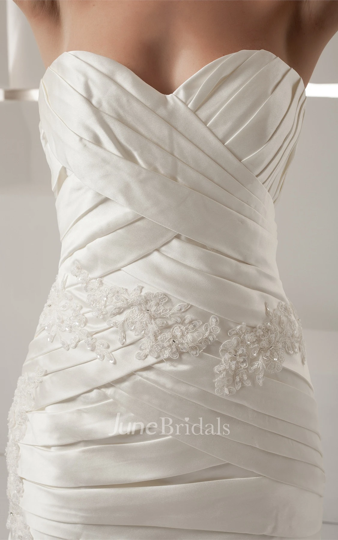 Sweetheart Criss-Cross Pick-Up Gown with Ruching and Appliques