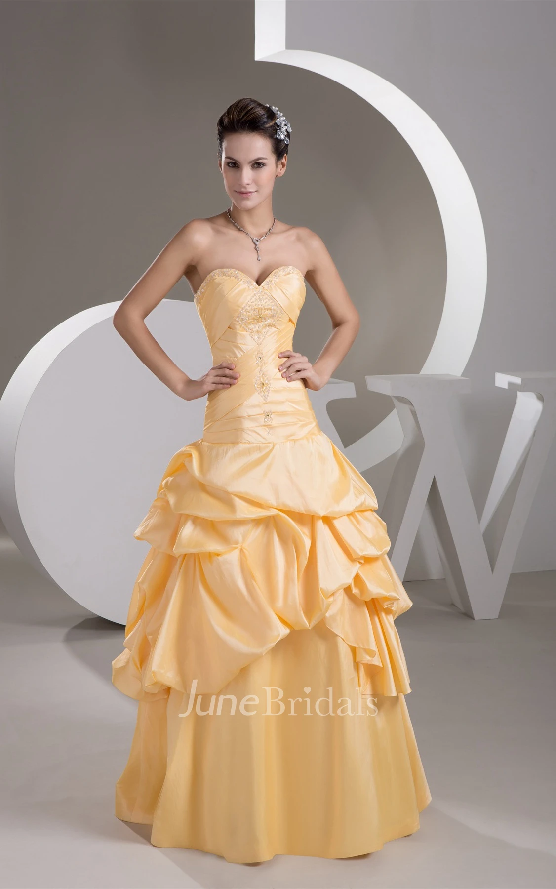 Sweetheart Pick-Up A-Line Gown with Crystal Detailing