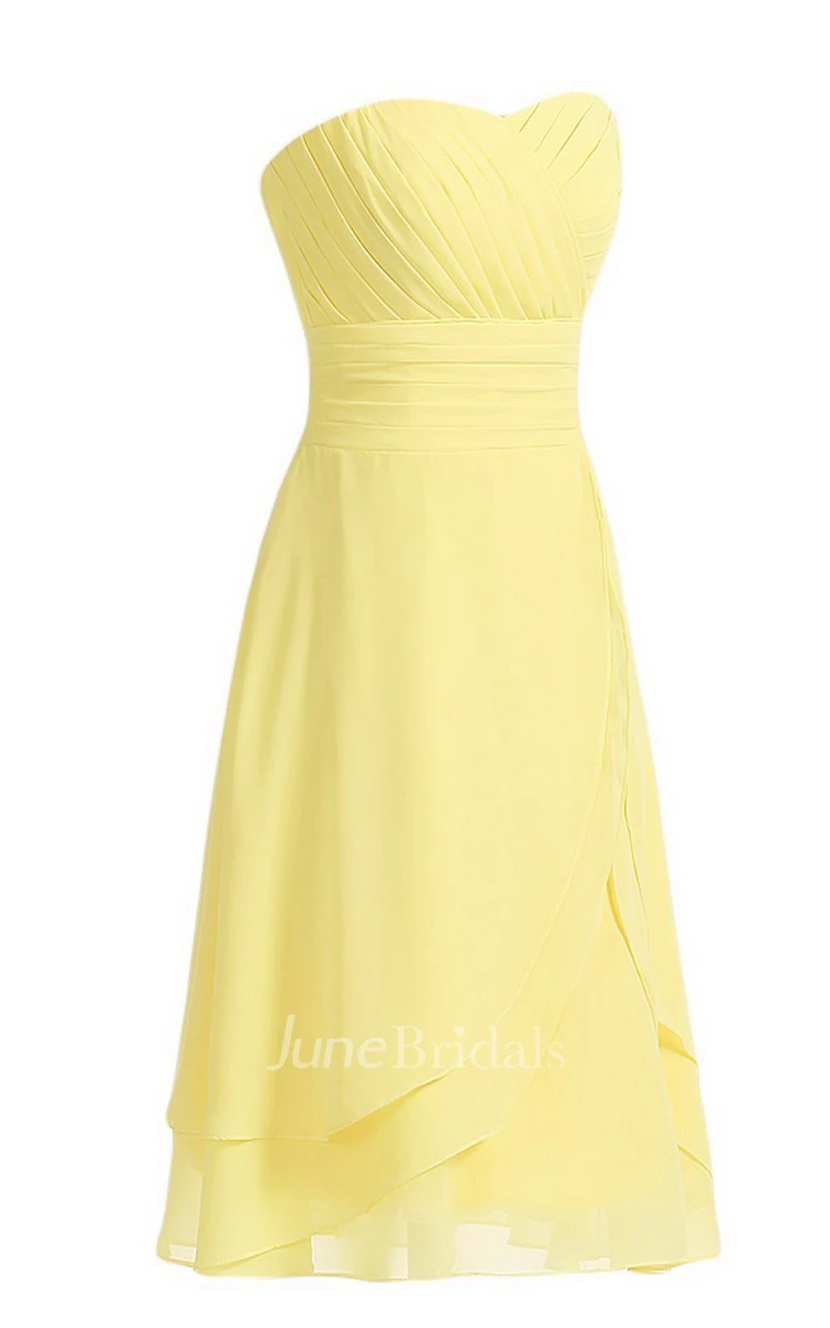 Strapless Layered Chiffon Dress With Zipper Back