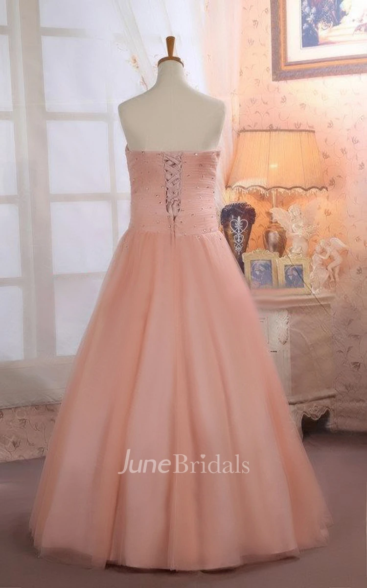 Sleeveless Beaded Ball Gown With Lace Up Back