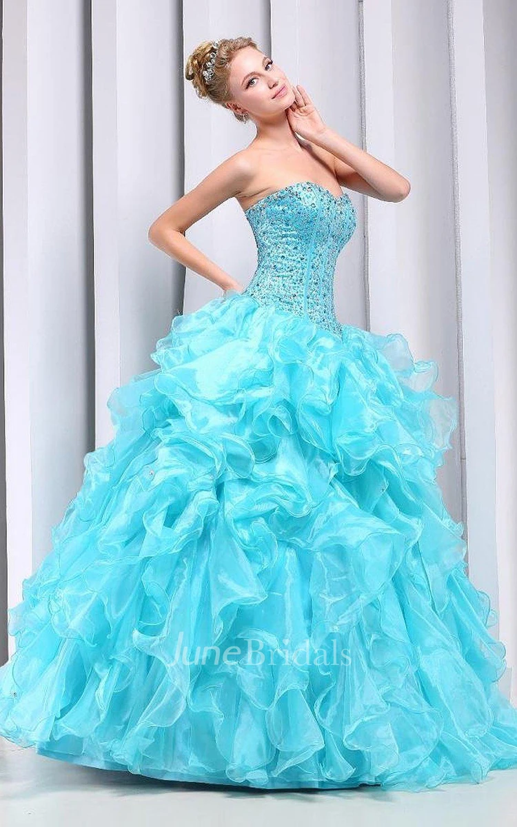 Stunning Sweetheart Ruffled Ball Gown With Beadings