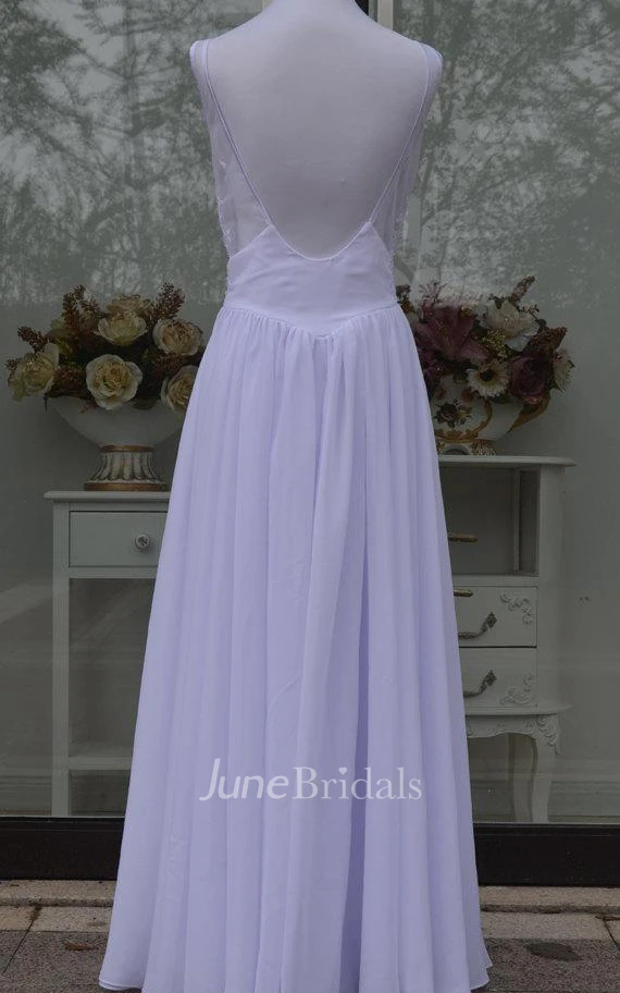 Jewel Sleeveless Backless Long Chiffon Wedding Dress With Sequins And Pleats