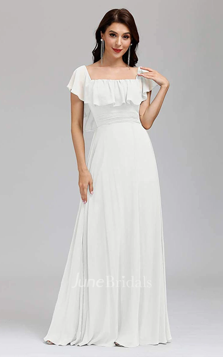 A Line Off-the-shoulder Chiffon Prom Dress With Ruffles and Split Front