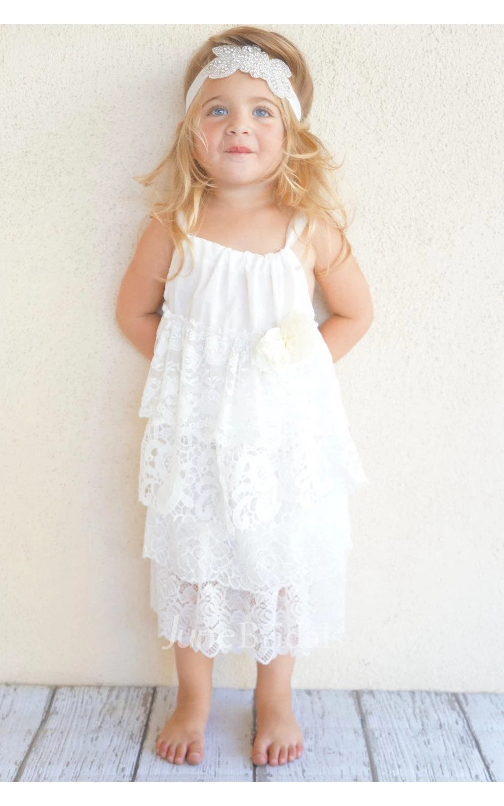 Spaghetti Strap A-line Floor Length Lace Dress With Pleats and Flower