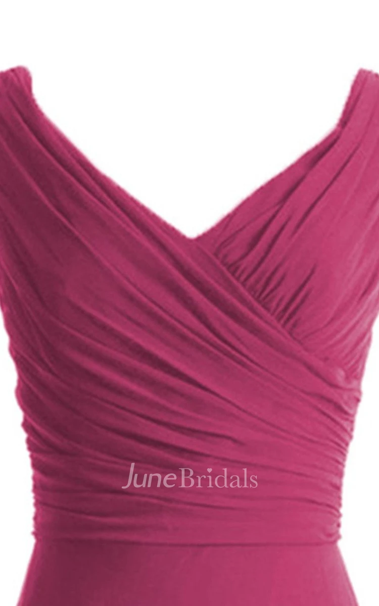 V-neckline Floor-length Dress With Zipper Back